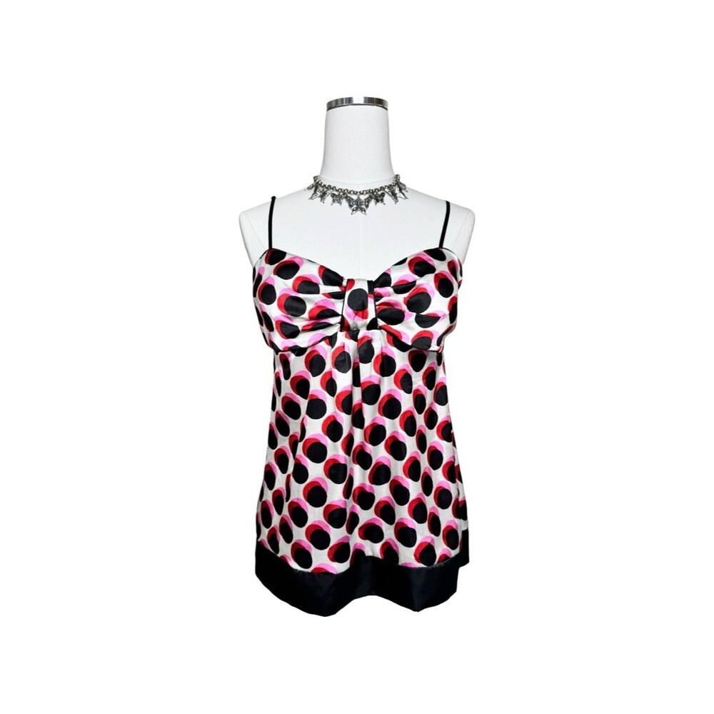 Y2K My Michelle Polka Dot Bow-Front Satin Cami Top Pink & Black Size Large